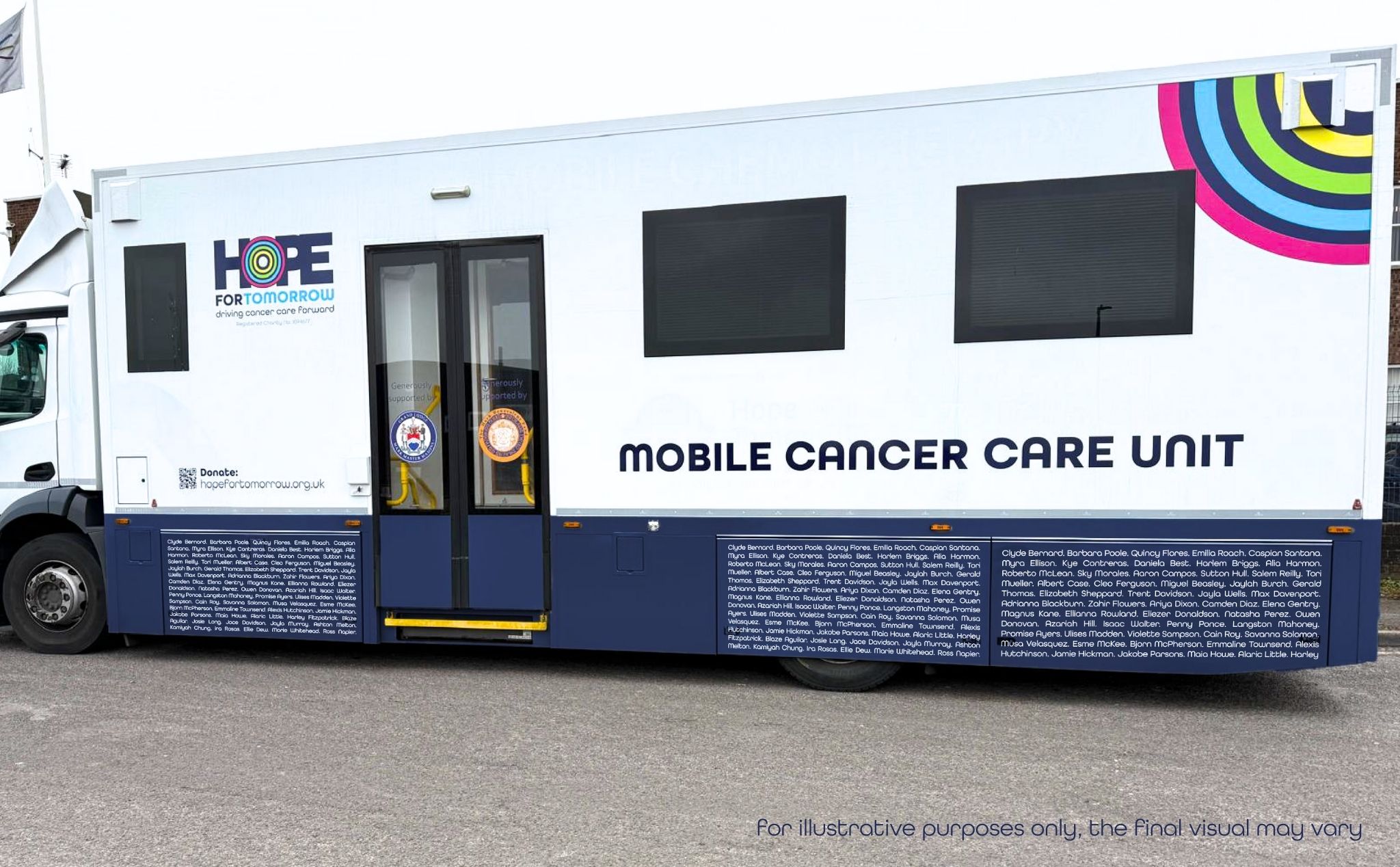 The mobile unit staff standing outside of 'Frisbey'