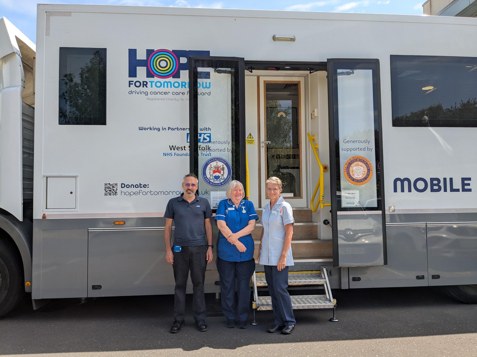 West Suffolk Team West Suffolk mobile unit team standing outside 'Frisbey'