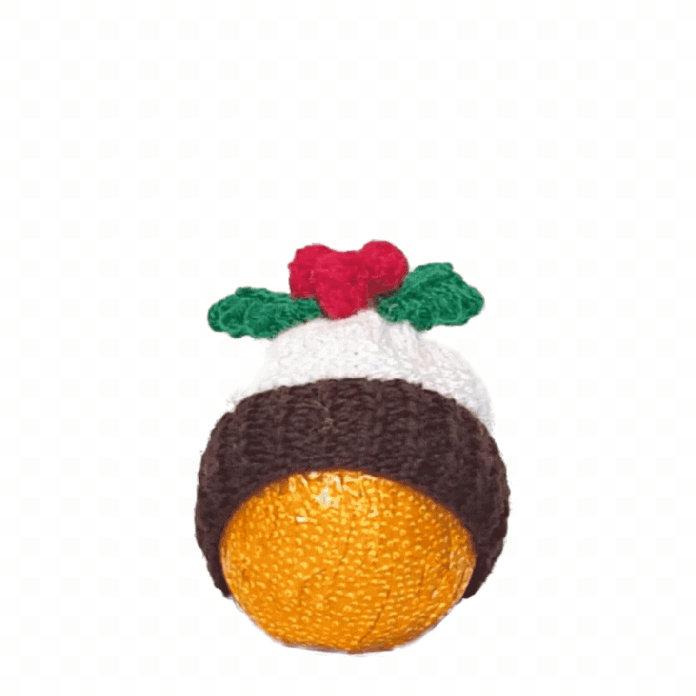 A gif showing a selection of hand-knitted chocolate orange covers 